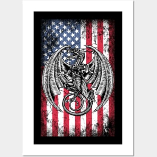 Patriotic Dragon American Flag Posters and Art